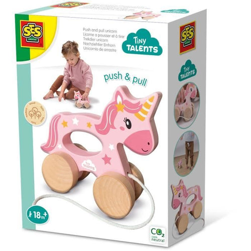 Unicorno in legno 2 in 1 - Da spingere e tirare - SES CREATIVE - Unicorno rosa da spingere o tirare.