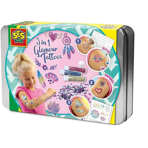Tatuaggi glamour 3 in 1 - SES CREATIVE - Multicolor - Bianco - Per bambini dai 5 mesi