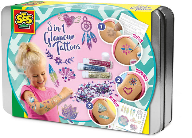 Tatuaggi glamour 3 in 1 - SES CREATIVE - Multicolor - Bianco - Per bambini dai 5 mesi