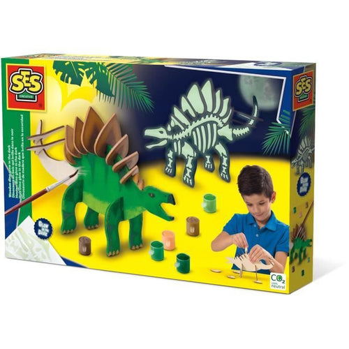 Dinosauro in legno che si illumina al buio - Kit fai da te - SES CREATIVE - Crea il tuo dinosauro che si illumina al buio.