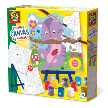 Dipingi con i numeri su tela - 3 animali domestici - SES CREATIVE