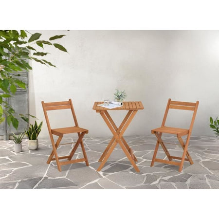 Set di legno Acacia FSC - composto da un tavolo quadrato e 2 sedie pieghevoli