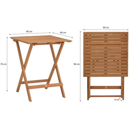 Set di legno Acacia FSC - composto da un tavolo quadrato e 2 sedie pieghevoli