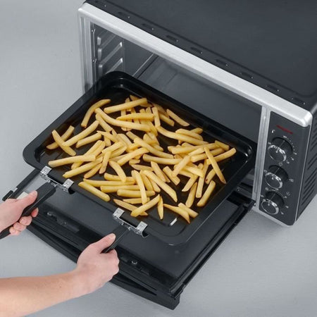 Calore del forno mini Severin to2058 Ruota 42 L, pietra per pizza e curve, forno posabile 1.800 W, timer 120 min, acciaio nero/inossidabile
