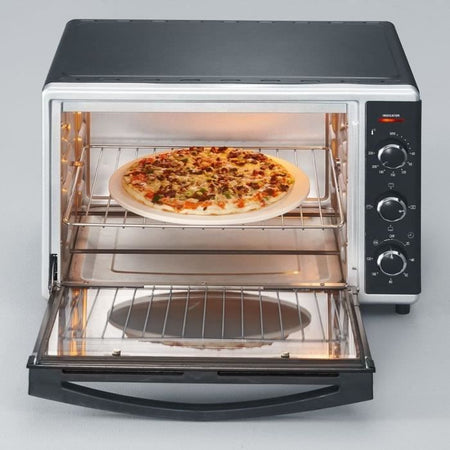 Calore del forno mini Severin to2058 Ruota 42 L, pietra per pizza e curve, forno posabile 1.800 W, timer 120 min, acciaio nero/inossidabile
