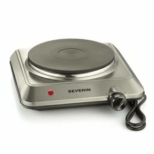 SEVERIN KP1092 Rechaud - piastra elettrica 1500W - diametro 18 cm - termostato regolabile - ideale per cucine piccole / Acciaio inox