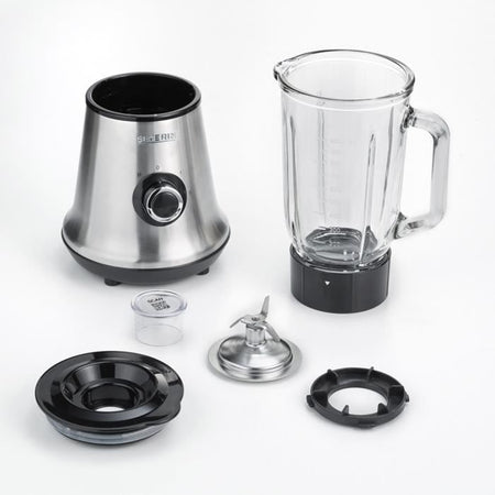 SEVERIN SM3734 Frullatore, contenitore in vetro rimovibile da 1 litro, 2 velocità + funzione impulso, 22.000 giri / min, vano cavo, acciaio inossidabile / Nero