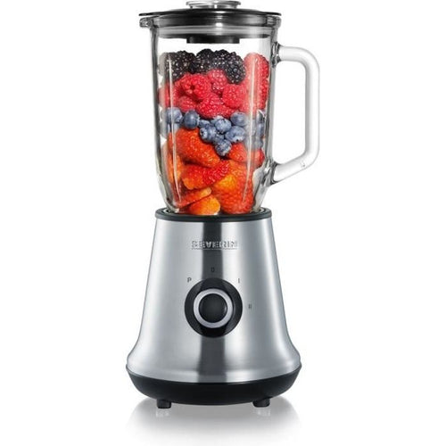 SEVERIN SM3734 Frullatore, contenitore in vetro rimovibile da 1 litro, 2 velocità + funzione impulso, 22.000 giri / min, vano cavo, acciaio inossidabile / Nero