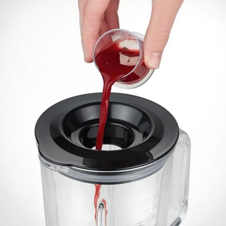 SEVERIN SM3734 Frullatore, contenitore in vetro rimovibile da 1 litro, 2 velocità + funzione impulso, 22.000 giri / min, vano cavo, acciaio inossidabile / Nero