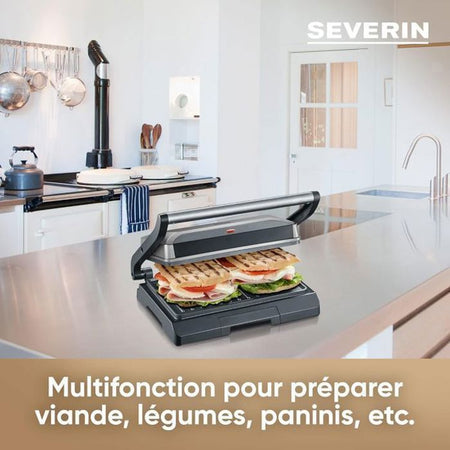 SEVERIN KG2394 Grill multifunzione compatto: carne - panini - verdure - piatti antiaderenti 23x14-5 cm - raccogli grassi