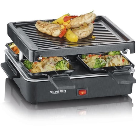 SEVERIN Raclette Grill 4 persone compatto, facile da riporre, ideale per piccole famiglie, superficie di cottura 21 x 21 cm, RG 2370