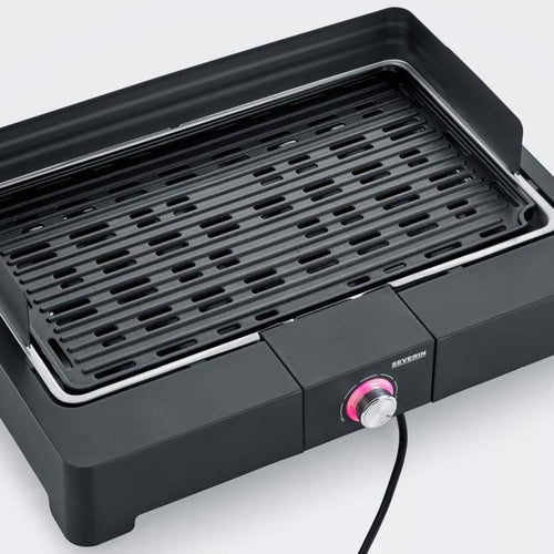 Severin - PG8567 - Barbecue da tavolo elettrico, 2.200 W, ghisa in alluminio fuso, fumio e canotta d'acqua dell'odore, noi