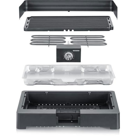 Severin - PG8567 - Barbecue da tavolo elettrico, 2.200 W, ghisa in alluminio fuso, fumio e canotta d'acqua dell'odore, noi
