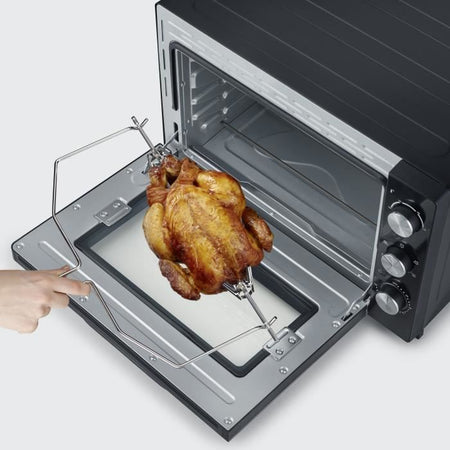 Severin a 2073 Posabile forno XXL con calore rotante 60 L con pietra per pizza e curve, 2.200 W, timer da 120 minuti, acciaio nero/inossidabile