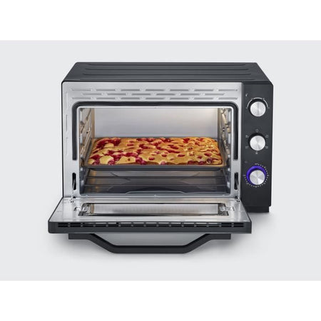 Severin a 2073 Posabile forno XXL con calore rotante 60 L con pietra per pizza e curve, 2.200 W, timer da 120 minuti, acciaio nero/inossidabile