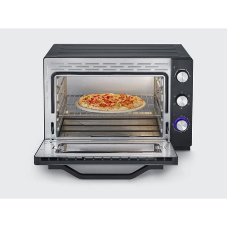 Severin a 2073 Posabile forno XXL con calore rotante 60 L con pietra per pizza e curve, 2.200 W, timer da 120 minuti, acciaio nero/inossidabile