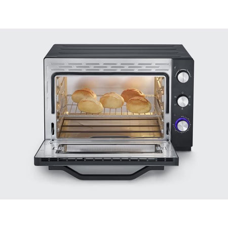 Severin a 2073 Posabile forno XXL con calore rotante 60 L con pietra per pizza e curve, 2.200 W, timer da 120 minuti, acciaio nero/inossidabile