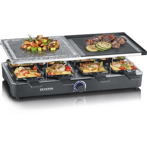 Gril Severin Raclette - RG2376 - 8 persone - Pietra di cottura naturale e piastra reversibile non -stick - termostato regolabile