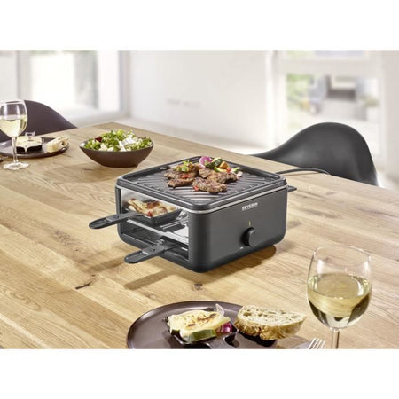 Griglia per raclette - SEVERIN - RG2360 - 4 persone. - Compatto - Piatto 24 x 24 cm - Include 4 padelle e spatole - Nero