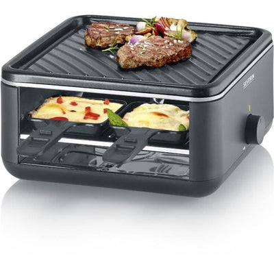 Griglia per raclette - SEVERIN - RG2360 - 4 persone. - Compatto - Piatto 24 x 24 cm - Include 4 padelle e spatole - Nero