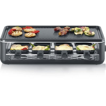 Griglia per raclette - SEVERIN - RG2365 - 8 persone - Piastra di cottura in ceramica 48 x 24 cm - Griglia per raclette 1300 W - Nero