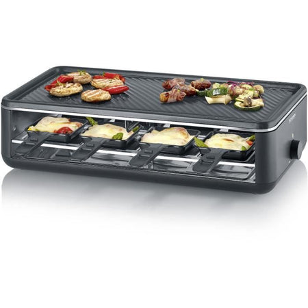 Griglia per raclette - SEVERIN - RG2365 - 8 persone - Piastra di cottura in ceramica 48 x 24 cm - Griglia per raclette 1300 W - Nero