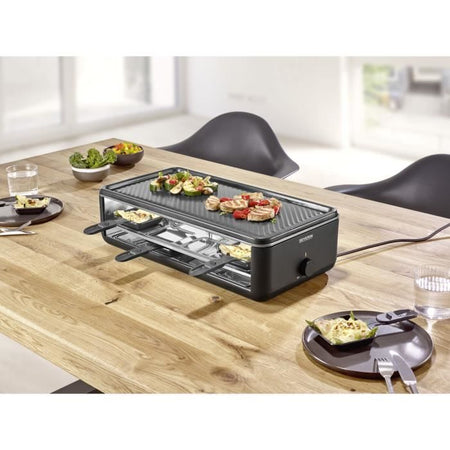 Griglia per raclette - SEVERIN - RG2365 - 8 persone - Piastra di cottura in ceramica 48 x 24 cm - Griglia per raclette 1300 W - Nero