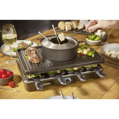 Combo Raclette-Fondue - SEVERIN - RG2347 - 8 persone - Caquelon con 8 forchette e 8 spatole - Nero