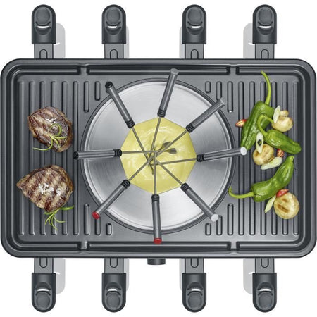 Combo Raclette-Fondue - SEVERIN - RG2347 - 8 persone - Caquelon con 8 forchette e 8 spatole - Nero