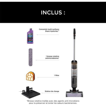 NEW SHARK HydroVac WD210EU - Pulitore per pavimenti duri senza fili - Spazzola rotante antimicrobica - Aspira e pulisce