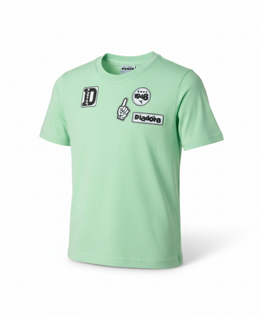 T-shirt Diadora Bambino Verde-Bianco con Logo - Collezione PE2026