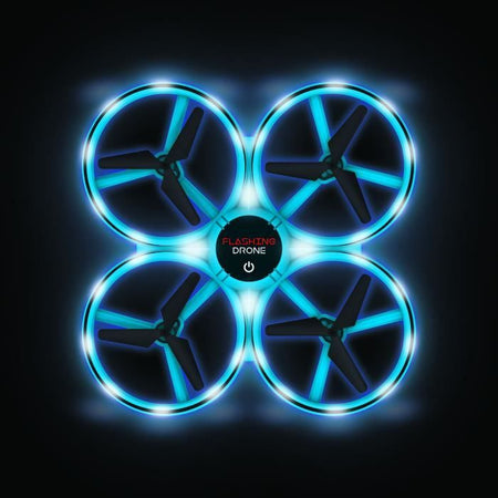 FLASHING DRONE - Mini drone con LED - FLYBOTIC - Mando a distancia clásico + mando a distancia con movimiento de mueca - Looping 360