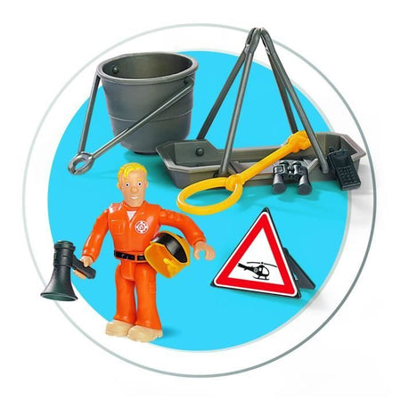 Simba - Sam il Pompiere - Elicottero Wallaby - 1 statuetta e 5 accessori - Funzione suono e luce