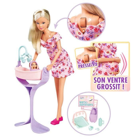 Smoby - Steffi Love - Futura Mamma - Bambola manichino incinta (29cm) - Accessori bebè - Bottone per allargare la pancia