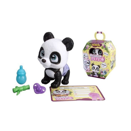 Smoby - Coccola Petz - Panda per adozione - 4 accessori - Articolata - Legno e pipì - Certificato di adozione - Da 3 anni in su