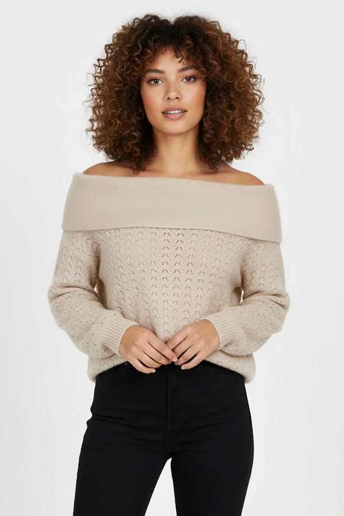 SISTE'S | Maglia crochet scollo barca con strassini