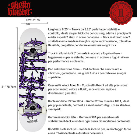 Skateboard Ghettoblaster per iniziare Barded Wire Pou 8.25"