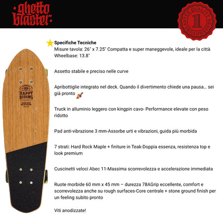 Skateboard Cruiser Ghettoblaster  Teak Geroglific  26" -7,25"