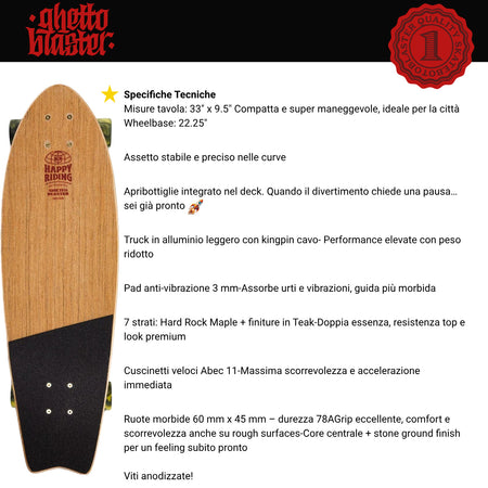 Skateboard Cruiser Ghettoblaster  Teak Geroglific  Fidh tail 33" -9,5"