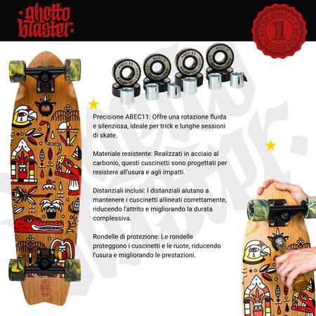 Skateboard Cruiser Ghettoblaster  Teak Geroglific  Fidh tail 33" -9,5"