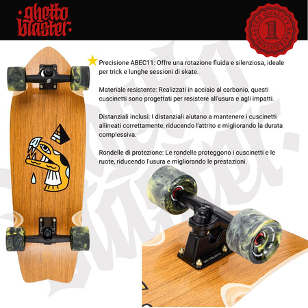 Skateboard Ghettoblaster Surfskate Teak Snake Head  30" 9.75"