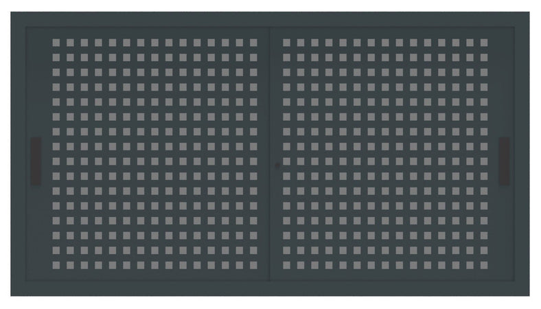 Sopralzo di metallo con ante in lamiera forata e piani interni per raccolta documenti ufficio cm. 150x45x75H