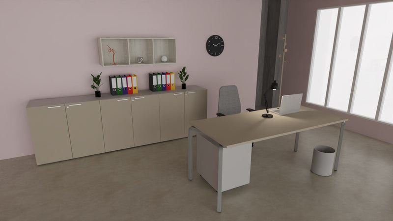 Scrivania operativa con top melaminico e struttura metallica colore alluminio cm. 160x80x75h