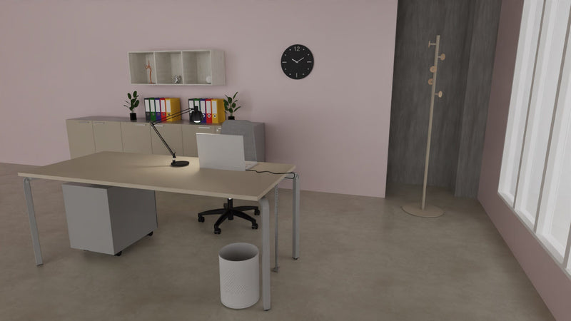 Scrivania moderna con gambe in tubolare colore alluminio e top in melaminico cm. 180x80x75h