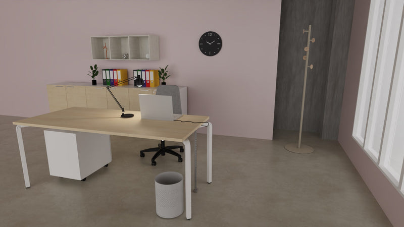 Scrivania operativa con piano in melaminico e struttura in acciaio bianca cm. 180x80x75h