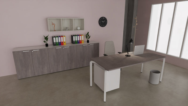 Scrivania operativa con piano in melaminico e struttura in acciaio bianca cm. 180x80x75h