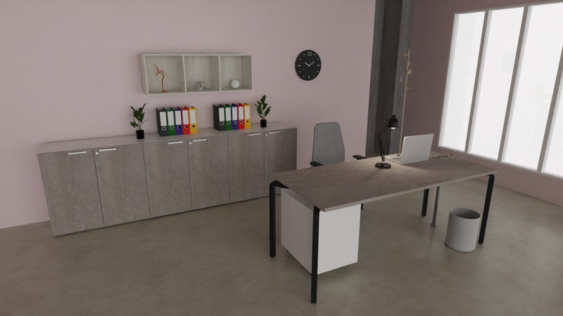 Scrivania operativa con piano melaminico e gambe in acciaio colore nero ghisa cm. 180x80x75h