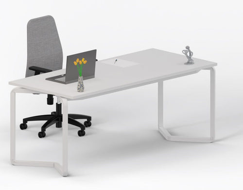 Scrivania operativa moderna con gambe in tubolare metallico colore bianco e piano melaminico cm. 160x80x75h