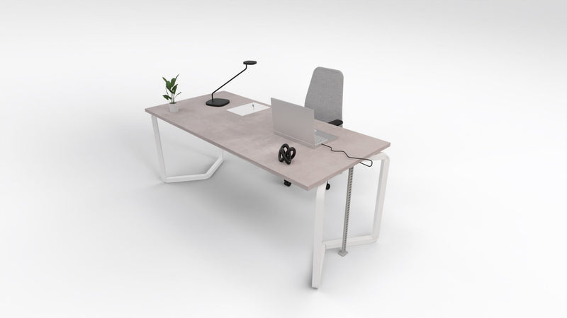 Scrivania operativa moderna con gambe in tubolare metallico colore bianco e piano melaminico cm. 160x80x75h