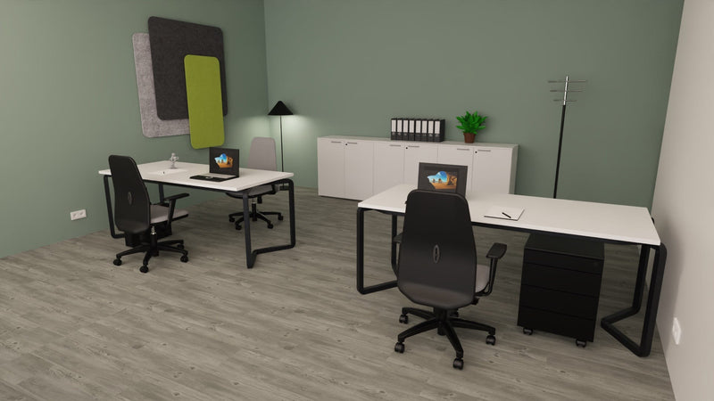 Scrivania moderna con gambe in metallo nero ghisa e piano melaminico cm. 160x80x75h